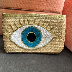 Woven Eye Design Clutch - Tan and Blue